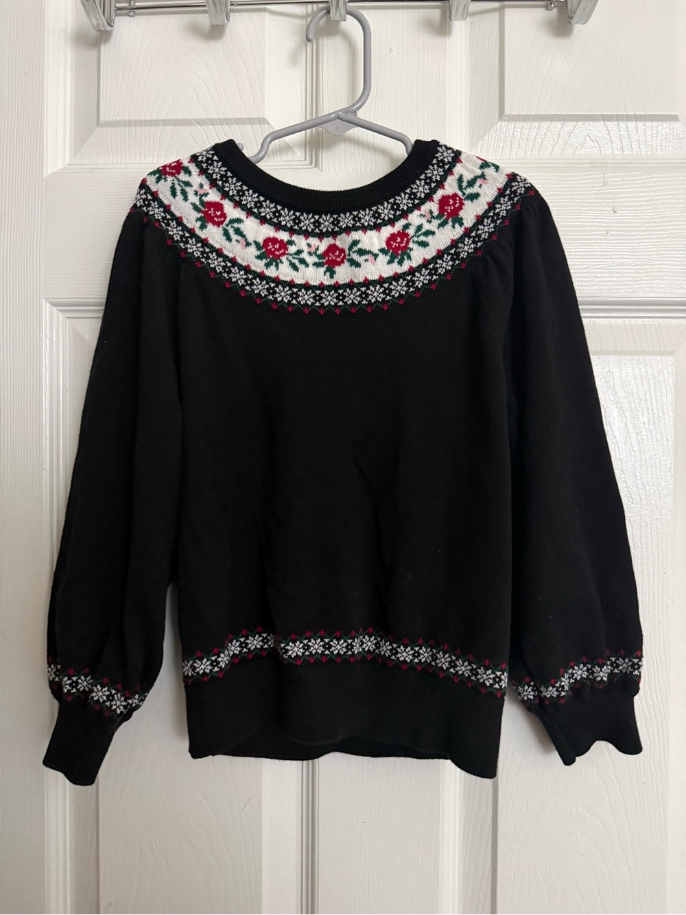 American Girl x Janie and Jack Black Crewneck Sweater with Red Rose Yoke